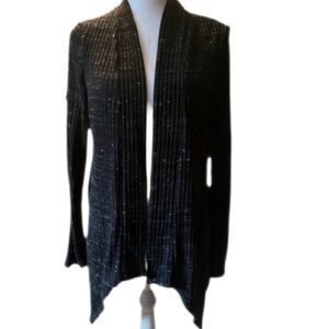 Black Open-Front Women's Cardigan Sweater, AB Studio, Black, Gray, Size Large